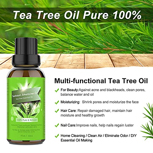 Aceite de Árbol de Té 100% Natural,30 ML Aceite Esenciale-Aceite de Acné,Tea Tree Oil Puro,Aceite Perfumado de Árbol de Té,Tratamiento Antiacné Contra la Piel y Cara con Imperfecciones,Antipinillas