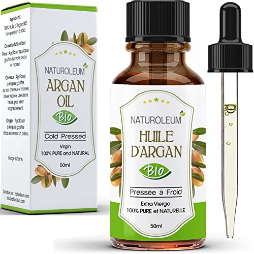 ACEITE DE ARGÁN 100% ORGÁNICO Puro y Natural - Prensado en Frío - Virgen extra, Cuidado del cabello, pestañas, uñas, piel, barba 50ml