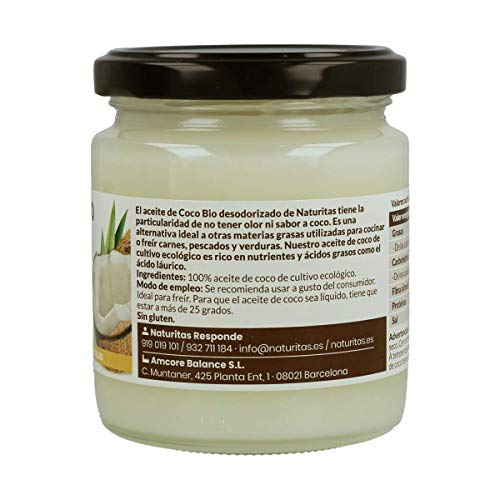 Aceite de Coco Desodorizado BIO 200 ml Naturitas | Sin Gluten | Sin olor | Ideal para todo tipo de uso