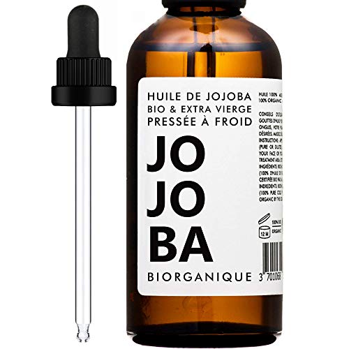 Aceite de Jojoba - 100 % Orgánico, Puro, Natural y Prensado en Frío - 100 ml - para el cuidado del cabello, cuerpo, piel - Ecologico