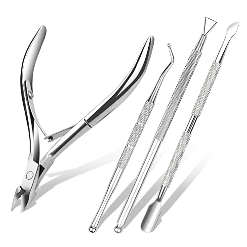 ACWOO Corta Cuticulas Profesional, 4PCS Alicate para Cutículas y Herramienta de Cortador de Cutículas, Pinza Cutícula de Acero Inoxidable, Cutícula Removedor para Las Uñas de Dedos de Manos y Pies