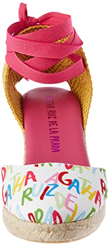 Agatha Ruiz de la Prada Sandalia Cuña Mujer Blanco Pistacho Letras Multicolor Talla 40 EU 16,5 Cm