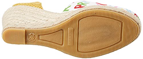 Agatha Ruiz de la Prada Sandalia Cuña Mujer Blanco Pistacho Letras Multicolor Talla 40 EU 16,5 Cm