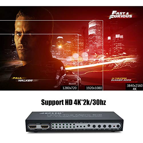 AGPTEK 4k@30hz 6X2 HDMI UHD-Matrix Switch Splitter con Mando a Distancia/ARC/Pip/Audio, SPDIF óptico y 3,5 mm, Stereo, Dolby 5.1 Surround | Compatibilidad Full HD, UHD, 4K, 4K*2K, HDMI 1.4