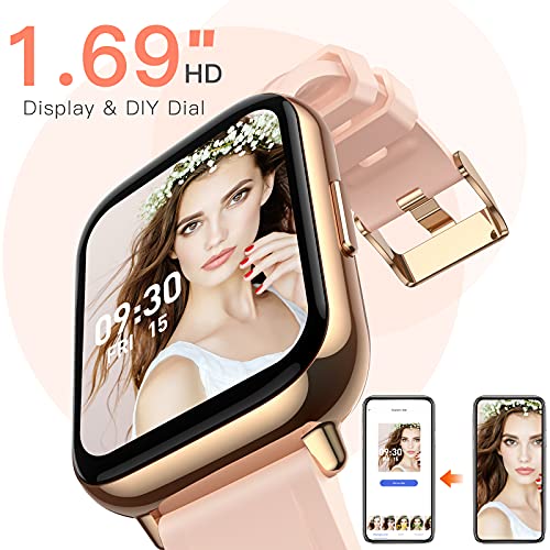 AGPTEK Smartwatch Mujer, 1.69'' Reloj Inteligente Deportivo Impermeable IP68 con SpO2 Oxígeno en Sangre Monitor de Frecuencia Cardíaca, Sueño Podómetro y Calorías, Rosa