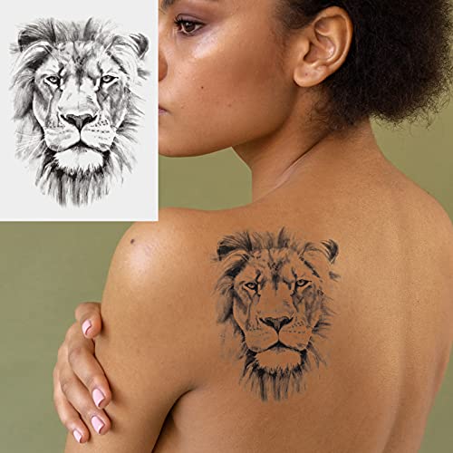 AIBAOBAO 6 Hojas de Pegatinas de Tatuajes Temporales para Hombres o Mujeres, Temporal Animales Impermeables Negro Realistas Tattoos Adultos León Tigre Tótem Tatuaje para Brazo, Pecho, Hombro.6