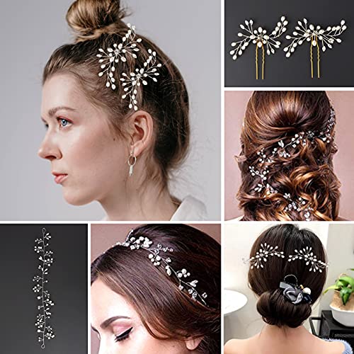 AIBAOBAO - Horquillas de novia con flores para bodas, pelo en forma de U, cristales y diamantes de imitación, peinados de boda trenzados para mujer, niña, fiesta, aniversario (juego de 3) (plateado)