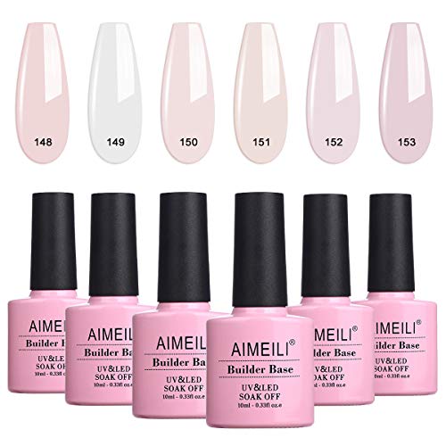 AIMEILI 2 en 1 Base Coat y Builder Gel Nail Extensión Esmaltes Semipermanentes de Uñas Gel Construcción Uñas Consejos Para Uñas Rápida Molde Finger UV LED Building Base Set 6 X 10ml - Set 36