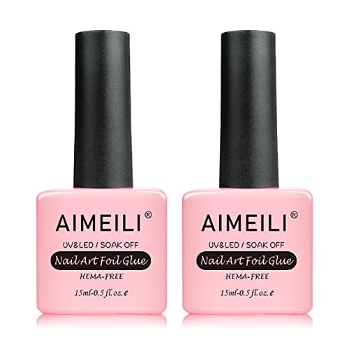 AIMEILI Nail Art Foil Glue Gel, Transfer Pegamento, para Diseños Nail Art Foil Sticker Láminas de Uñas, Lámpara de Uñas Necesaria Soak Off 2X15ML