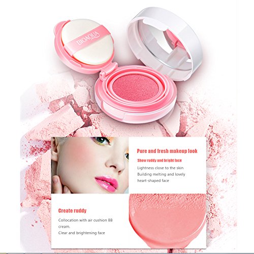 Air Cushion BB Cream, Pasta de maquillaje Blusher a prueba de agua Nude Rouge Cream Blusher Powder with Blush Sponge(naranja)