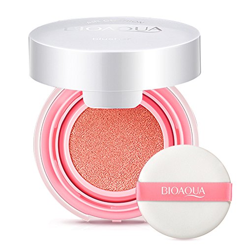 Air Cushion BB Cream, Pasta de maquillaje Blusher a prueba de agua Nude Rouge Cream Blusher Powder with Blush Sponge(naranja)