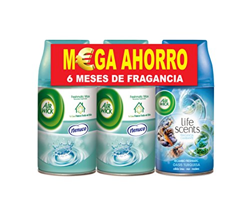 Air Wick Freshmatic Ambientador de Recambio Olor Nenuco y Oasis Turquesa - Pack de 3 x 250 ml - Total 750 ml