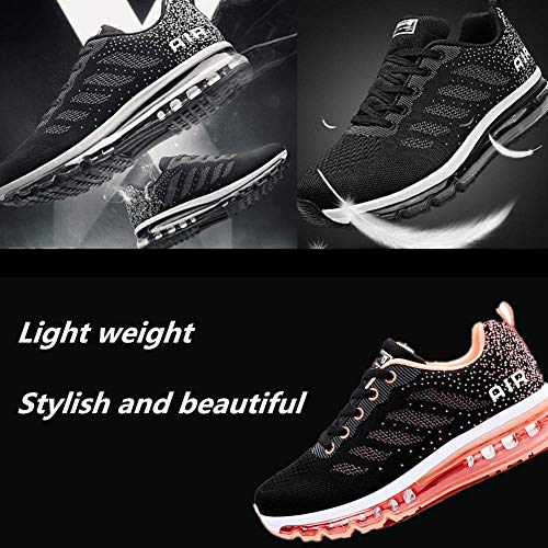 Air Zapatillas de Running para Hombre Mujer Zapatos para Correr y Asfalto Aire Libre y Deportes Calzado Unisexo Black Orange 37