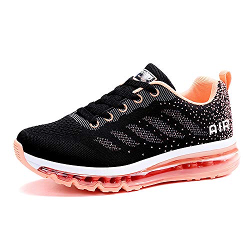 Air Zapatillas de Running para Hombre Mujer Zapatos para Correr y Asfalto Aire Libre y Deportes Calzado Unisexo Black Orange 37