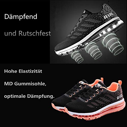 Air Zapatillas de Running para Hombre Mujer Zapatos para Correr y Asfalto Aire Libre y Deportes Calzado Unisexo Black Orange 37