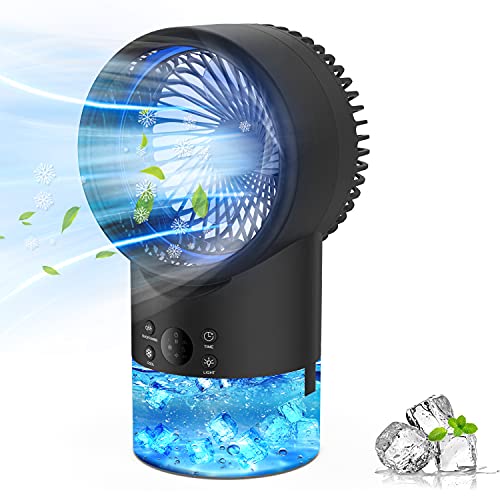 Aire Acondicionado Portatil Enfriador Aire, EEIEER 4 en 1 Mini Air Cooler Personal Aire Acondicionado Portátil Oficina Turbo-Ventilador Humidificador Purificador, 7 Luces LED 3 Velocidades Silencio