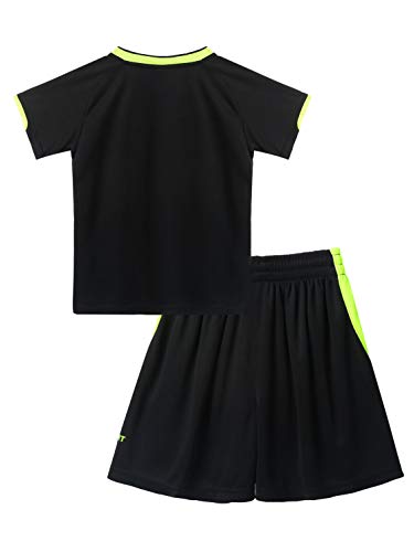 Aislor Conjunto Deportivo Verano para Niños Sport Ropa Deportiva Camiseta de Manga Corta y Pantalones Cortos Chándal Deporte Fútbol Baloncesto Running 2 Piezas Negro 11-12 años