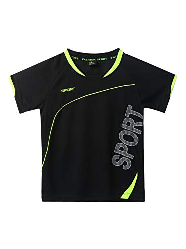 Aislor Conjunto Deportivo Verano para Niños Sport Ropa Deportiva Camiseta de Manga Corta y Pantalones Cortos Chándal Deporte Fútbol Baloncesto Running 2 Piezas Negro 11-12 años