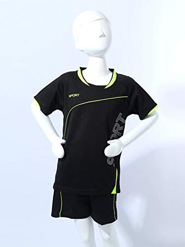 Aislor Conjunto Deportivo Verano para Niños Sport Ropa Deportiva Camiseta de Manga Corta y Pantalones Cortos Chándal Deporte Fútbol Baloncesto Running 2 Piezas Negro 11-12 años