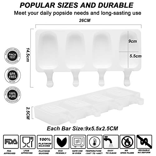 AIXMEET Moldes de Helado, 8 Pack Juego de Moldes para Polos, de Grado Alimenticio, sin BPA, para Niños, Adultos, Postre, Chocolate, Bricolaje(con 100 unids Palos de Madera)