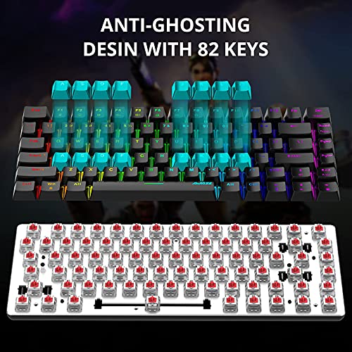 AJAZZ AK33 Teclado mecánico Gaming RGB roja Switch 82 Teclas 100% Anti-Ghosting 19 Modos de iluminación RGB para PC/Mac con Windows.