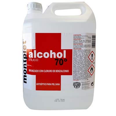 Alcohol etilico antiseptico con benzalconio 70° MONTPLET Envase 5 Litros. Etanol.Producto registrado.