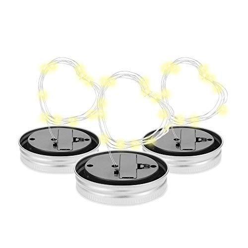 ALED LIGHT 3 Pack Luz de Tarro de Albañil Solar Cálido Blanco 2 Metros 20 Lámparas LED de Plata de Hadas Casquillo de la Luz para Vidrio Tarro de Albañil Colgante Linterna Jardín Luz Decorativa