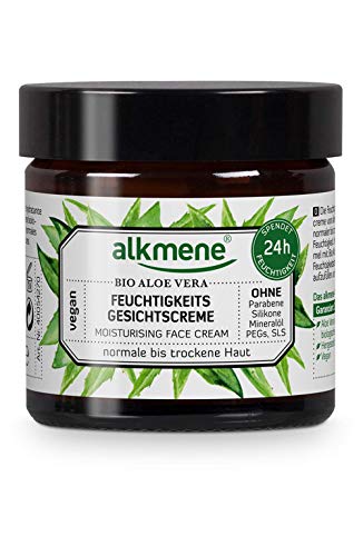 alkmene crema facial con aloe vera orgánico - hidratante de cara para piel normal a seca - cuidado facial vegano sin siliconas, parabenos ni PEGs, SLS y SLES 1x 50 ml