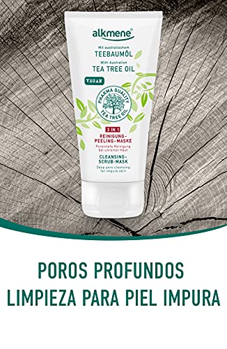 alkmene Mascarilla exfoliante 3en1 con aceite del árbol del té - anti espinillas, manchas y rojeces - cuidado facial vegano sin siliconas, ni parabenos 1x 150 ml