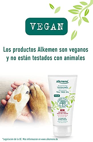 alkmene Mascarilla exfoliante 3en1 con aceite del árbol del té - anti espinillas, manchas y rojeces - cuidado facial vegano sin siliconas, ni parabenos 3x 150 ml