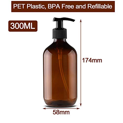 Alledomain 2 botellas vacías de plástico rellenables de 300 ml, para champú, crema de lavado corporal, gel de ducha, dispensador de líquidos de artículos de tocador (marrón y verde)