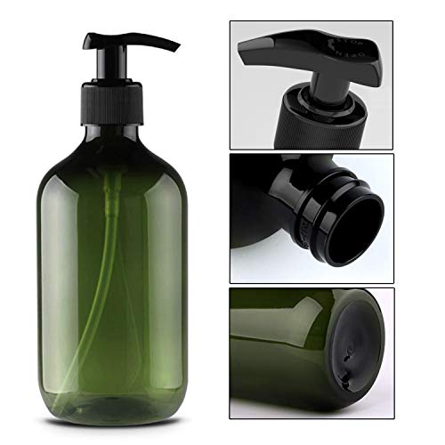 Alledomain 2 botellas vacías de plástico rellenables de 300 ml, para champú, crema de lavado corporal, gel de ducha, dispensador de líquidos de artículos de tocador (marrón y verde)