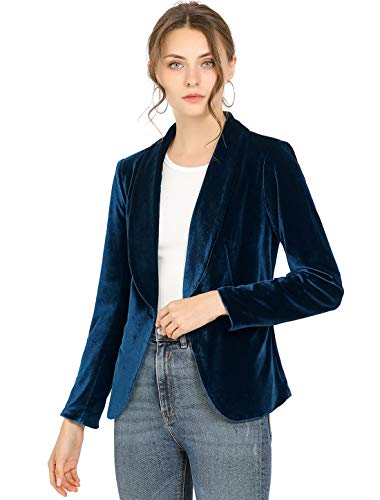 Allegra K Abrigo De Oficina para Mujer Chaqueta De Terciopelo con Botones Y Cuello Chal Sólido Azul Profundo L