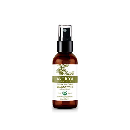 Alteya Spray de agua orgánico Melissa 60 ml Botella de vidrio - 100% certificado por USDA Agua floral natural pura destilada al vapor de hojas frescas de Melissa Officinalis recogidas a mano