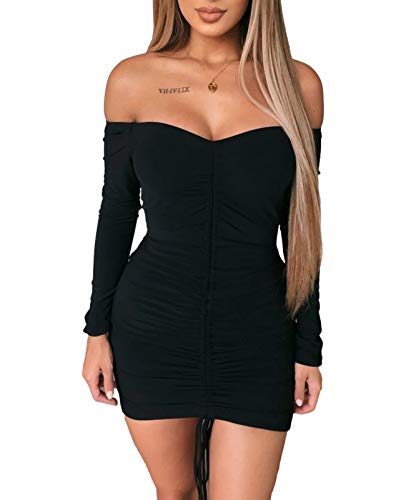 Amabilemia - Vestido elegante para mujer - Vestido corto, sexy, adherente - Color negro - Vestido de mangas largas - Ideal para la noche, para una fiesta - Modelo n. AM397 Negro S