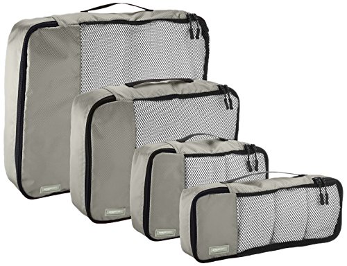 Amazon Basics - Bolsas de equipaje (pequeña, mediana, grande y alargada, 4 unidades), Gris