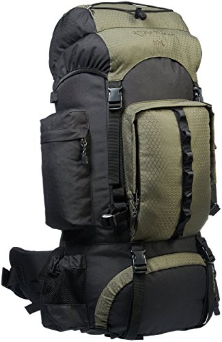 Amazon Basics - Mochila de senderismo con estructura interna y capa para lluvia, 55 L, Verde