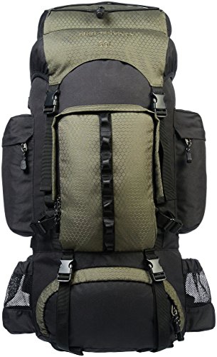 Amazon Basics - Mochila de senderismo con estructura interna y capa para lluvia, 55 L, Verde