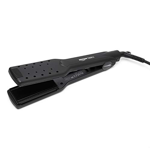 Amazon Basics - Plancha de pelo de cerámica y PTC, húmeda a seca, placa de 3,8 cm, color negro