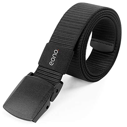 Amazon Brand - Eono Cinturón de Nylon Ligero para Hombres Mujeres Cinturón Militar Táctico de Alta Resistencia Liberación Rápida Cinturón de Hebilla Libre de Metal (Negro)