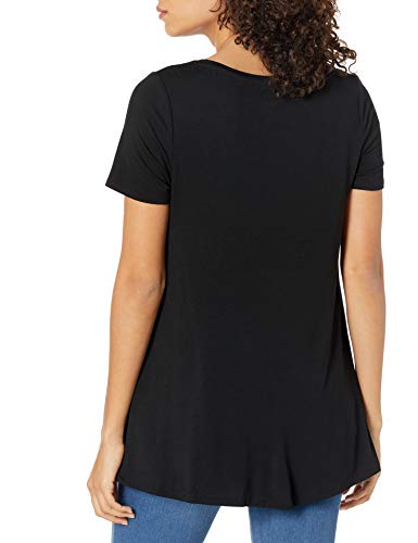 Amazon Essentials Camiseta con Vuelo de Cuello Redondo, Manga Corta y Ajuste Informal Mujer, Negro, XL