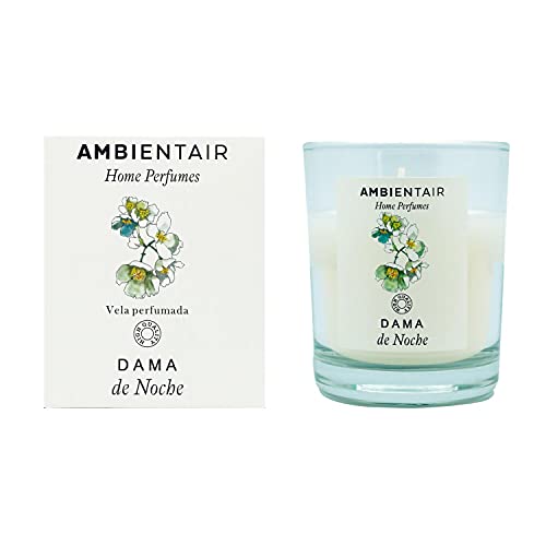 Ambientair Home Perfume. Vela aromática Dama de noche, ambientador de dama de noche, Vela aromática para casa, Aromaterapia, Vela en vaso de cristal para interiores. Duración 30 horas.