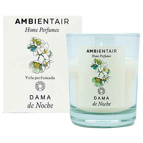 Ambientair Home Perfume. Vela aromática Dama de noche, ambientador de dama de noche, Vela aromática para casa, Aromaterapia, Vela en vaso de cristal para interiores. Duración 30 horas.