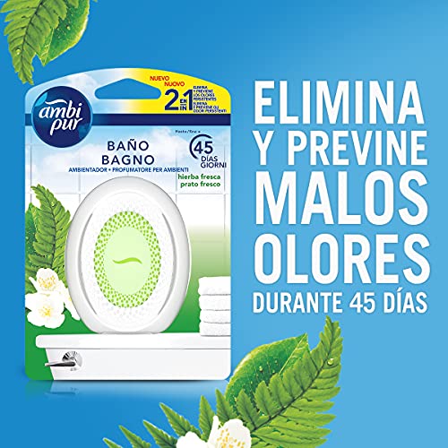 Ambipur Ambientador Casa para Baño (8 x 45 días), Elimina y Previene los Malos Olores, Fragancia Hierba Fresca, Mega Pack