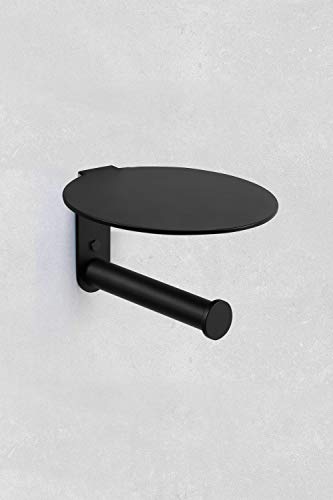 Ambrosya - Soporte para Papel Higiénico con Estante de Acero Inoxidable en Negro - Baño Pared Rollos (Acero Inoxidable (Negro))