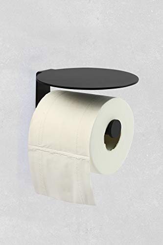 Ambrosya - Soporte para Papel Higiénico con Estante de Acero Inoxidable en Negro - Baño Pared Rollos (Acero Inoxidable (Negro))