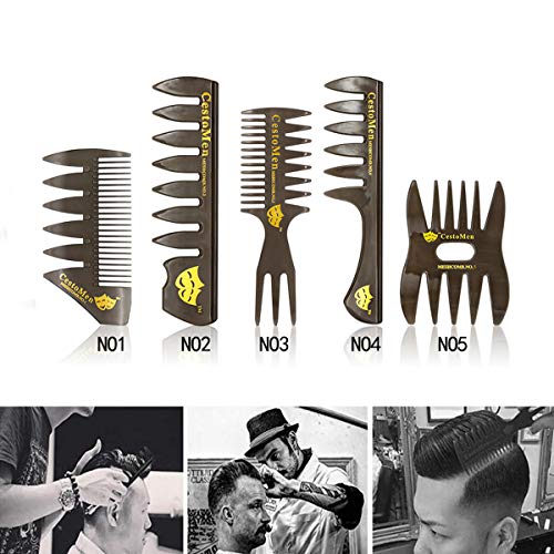 Amelar Professional 5PCS Styling Peine para hombres Conjunto de peines multifuncionales Peine de pelo masculino de plástico premium