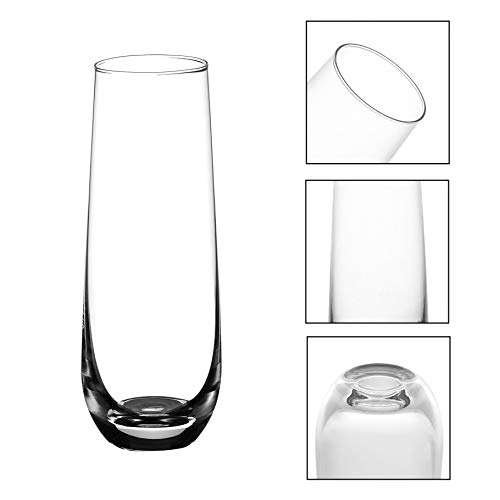 Amisglass Copas de Espumoso, Copa de Champán Flauta sin Tallo, Copas Cristal de Champaña Juego 6 Piezas, Vaso Vidrio Claridad con Forma Clásica para para Bebidas, Zumo, Vino, Cóctel - 300 ml