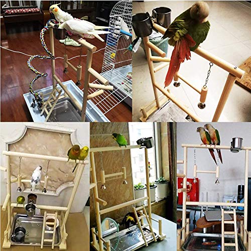 ANANAN Juguetes para Loros, Juguetes para Pájaros, Parque Infantil para Loros De Madera, Marco para Juegos De Pájaros, Marco para Pájaros De Madera De Doble Capa con Escalera Inclinada