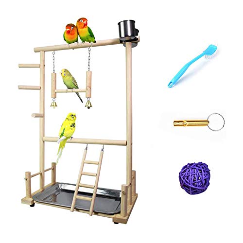 ANANAN Juguetes para Loros, Juguetes para Pájaros, Parque Infantil para Loros De Madera, Marco para Juegos De Pájaros, Marco para Pájaros De Madera De Doble Capa con Escalera Inclinada